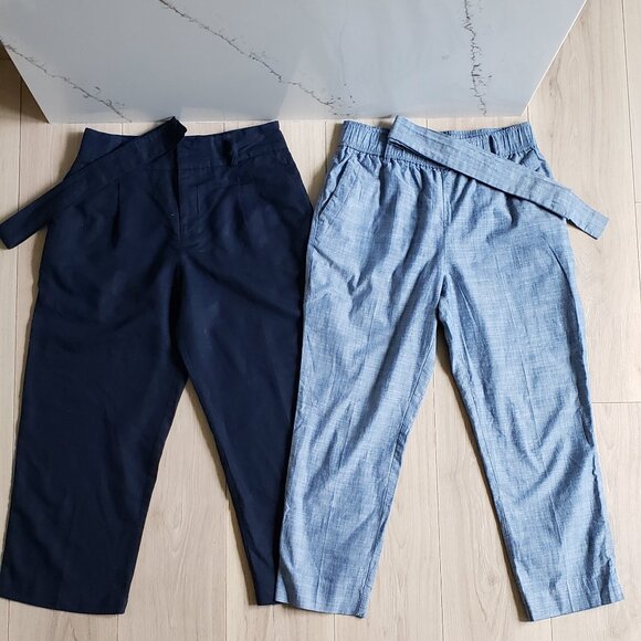 Zara Pants - Zara Basics Trouser Lot Womens M Navy High-Waist Ankle Pants with Belt Set of 2